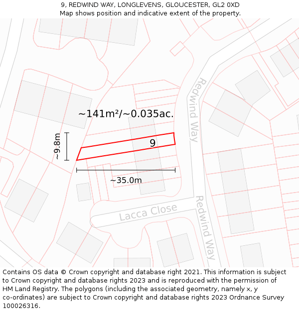 9, REDWIND WAY, LONGLEVENS, GLOUCESTER, GL2 0XD: Plot and title map
