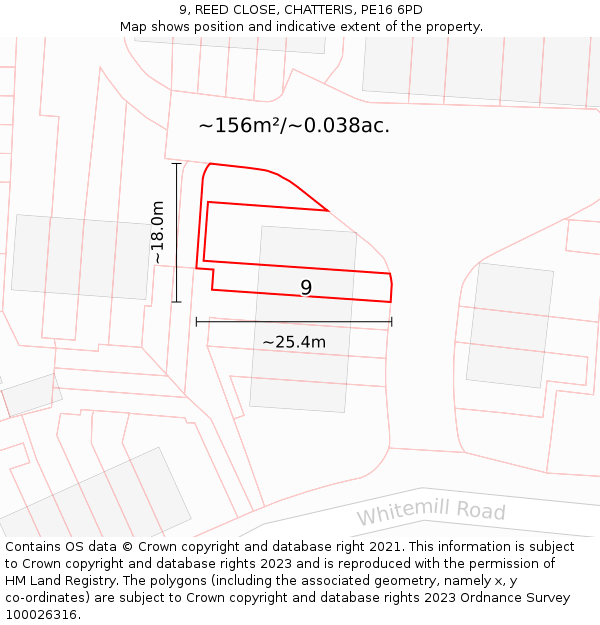9, REED CLOSE, CHATTERIS, PE16 6PD: Plot and title map