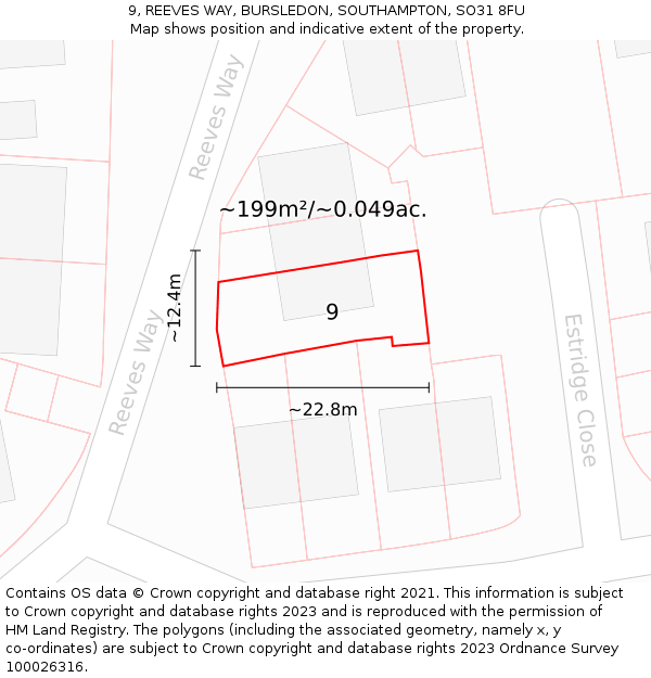 9, REEVES WAY, BURSLEDON, SOUTHAMPTON, SO31 8FU: Plot and title map