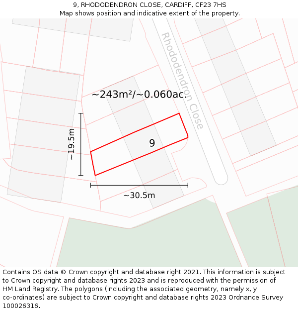 9, RHODODENDRON CLOSE, CARDIFF, CF23 7HS: Plot and title map