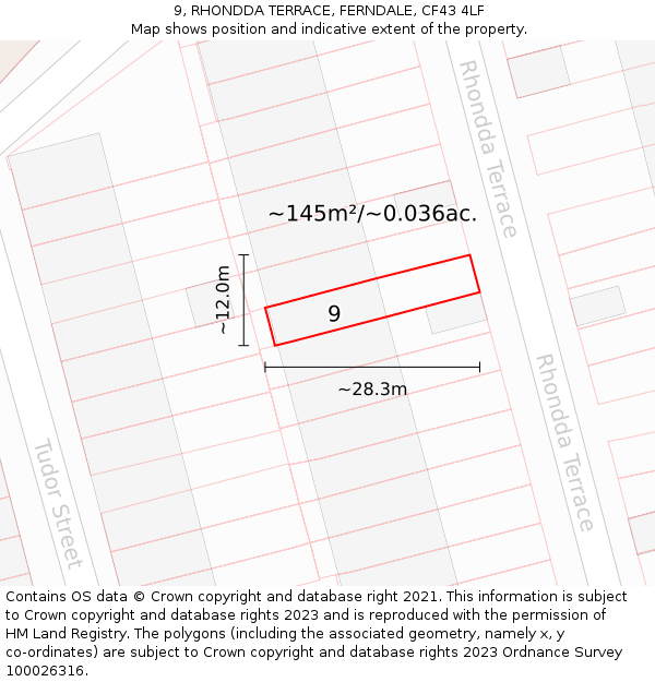9, RHONDDA TERRACE, FERNDALE, CF43 4LF: Plot and title map