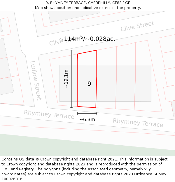 9, RHYMNEY TERRACE, CAERPHILLY, CF83 1GF: Plot and title map
