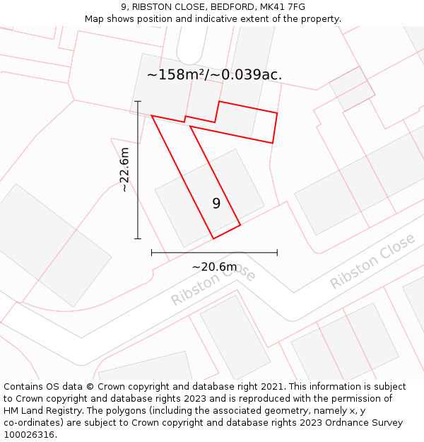 9, RIBSTON CLOSE, BEDFORD, MK41 7FG: Plot and title map