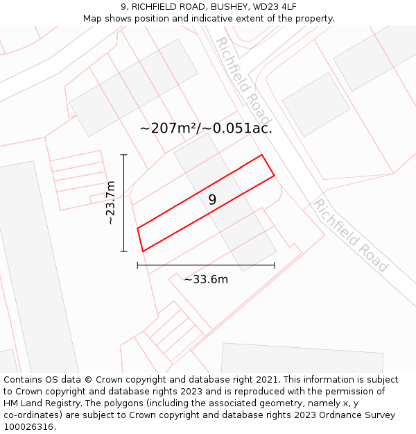 9, RICHFIELD ROAD, BUSHEY, WD23 4LF: Plot and title map