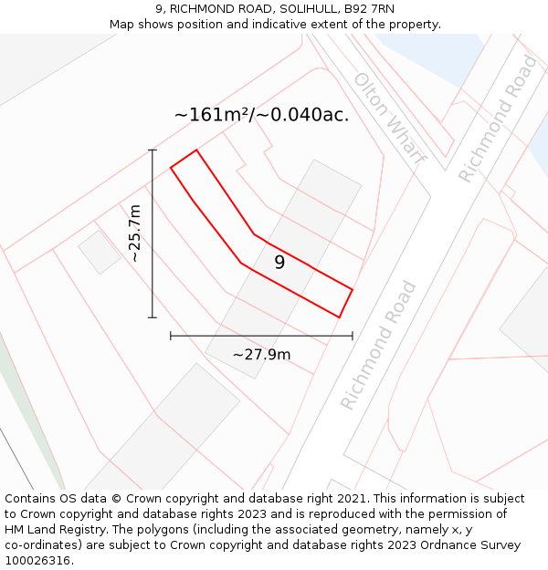 9, RICHMOND ROAD, SOLIHULL, B92 7RN: Plot and title map