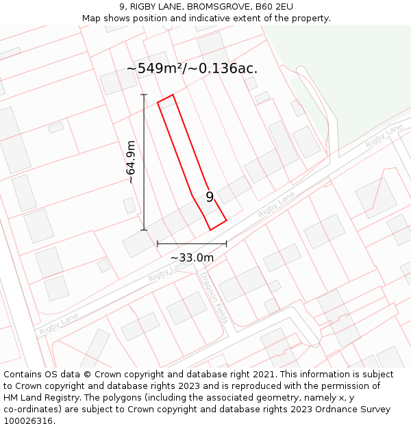 9, RIGBY LANE, BROMSGROVE, B60 2EU: Plot and title map