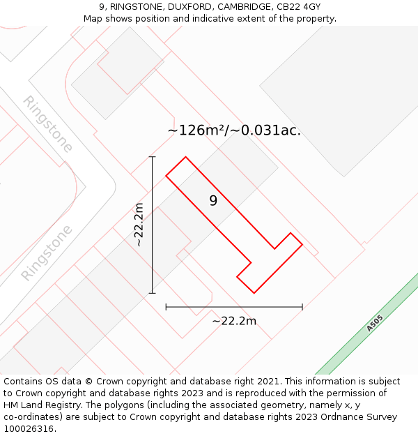 9, RINGSTONE, DUXFORD, CAMBRIDGE, CB22 4GY: Plot and title map