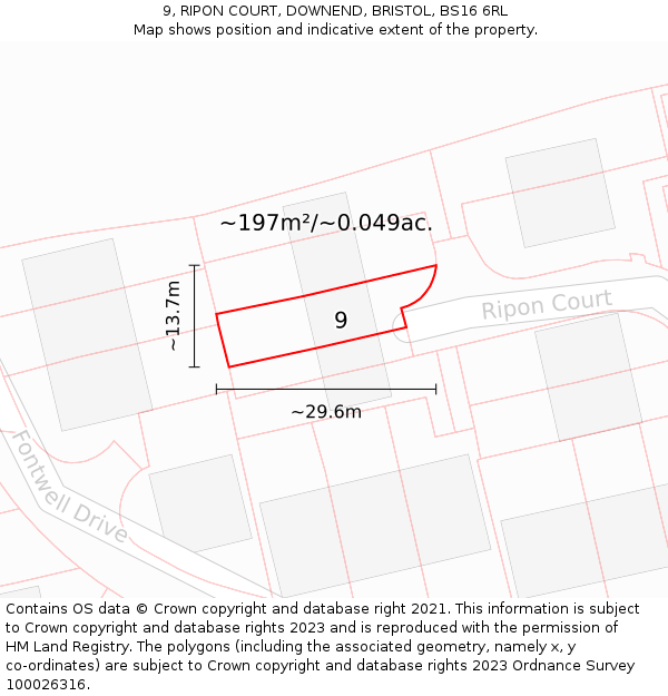 9, RIPON COURT, DOWNEND, BRISTOL, BS16 6RL: Plot and title map