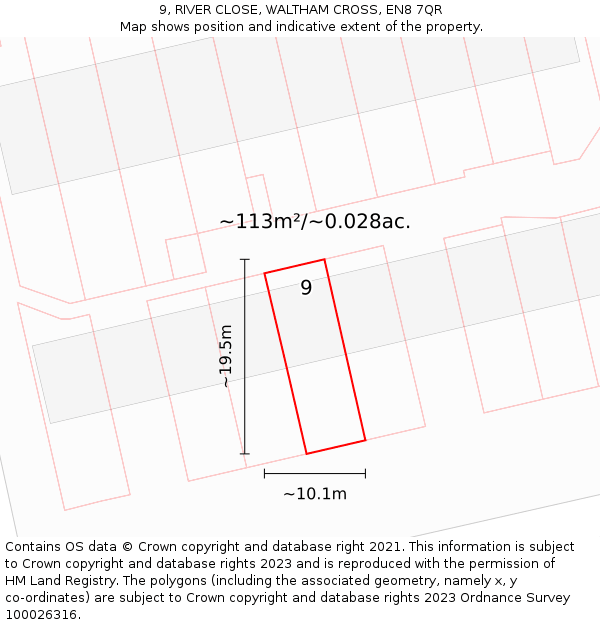 9, RIVER CLOSE, WALTHAM CROSS, EN8 7QR: Plot and title map