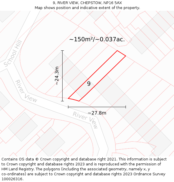 9, RIVER VIEW, CHEPSTOW, NP16 5AX: Plot and title map