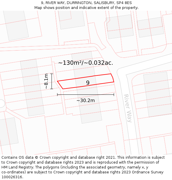 9, RIVER WAY, DURRINGTON, SALISBURY, SP4 8ES: Plot and title map