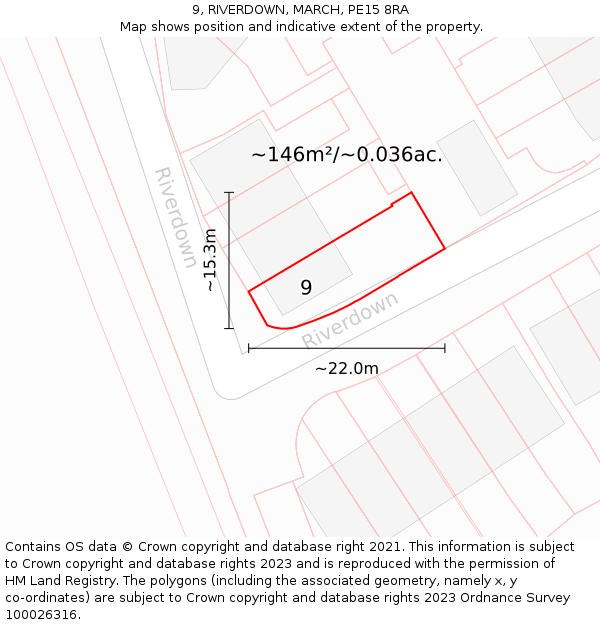 9, RIVERDOWN, MARCH, PE15 8RA: Plot and title map
