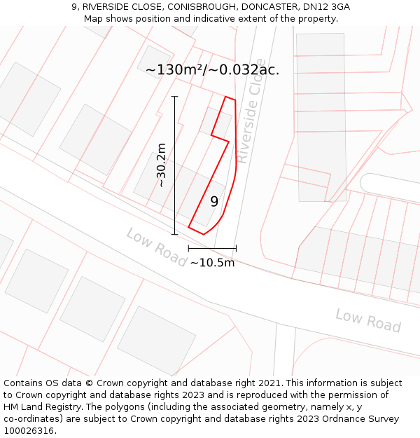 9, RIVERSIDE CLOSE, CONISBROUGH, DONCASTER, DN12 3GA: Plot and title map