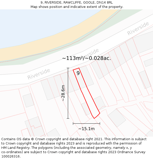 9, RIVERSIDE, RAWCLIFFE, GOOLE, DN14 8RL: Plot and title map