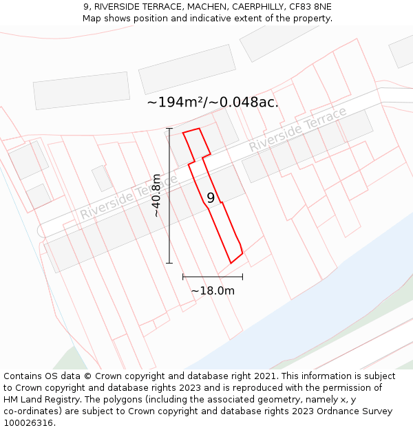 9, RIVERSIDE TERRACE, MACHEN, CAERPHILLY, CF83 8NE: Plot and title map