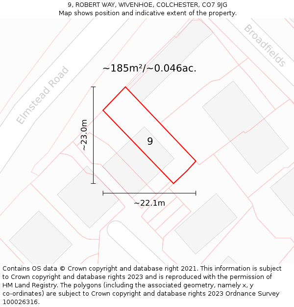 9, ROBERT WAY, WIVENHOE, COLCHESTER, CO7 9JG: Plot and title map