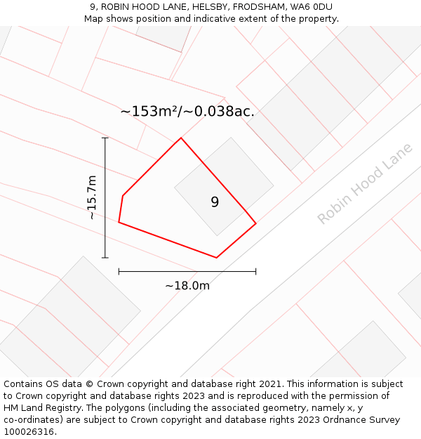 9, ROBIN HOOD LANE, HELSBY, FRODSHAM, WA6 0DU: Plot and title map