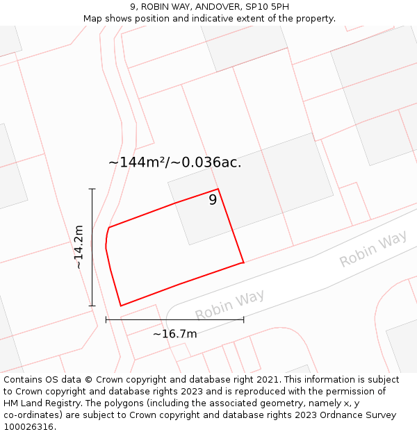 9, ROBIN WAY, ANDOVER, SP10 5PH: Plot and title map