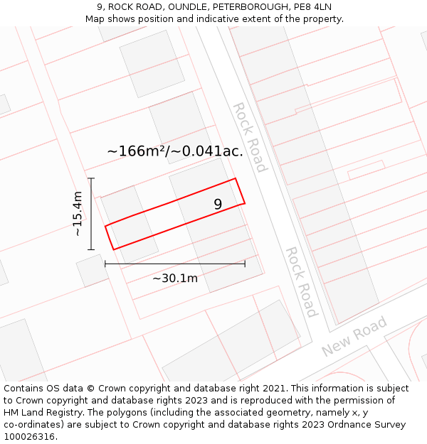 9, ROCK ROAD, OUNDLE, PETERBOROUGH, PE8 4LN: Plot and title map