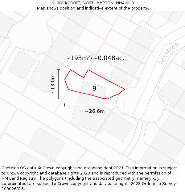9, ROCKCROFT, NORTHAMPTON, NN4 0UB: Plot and title map