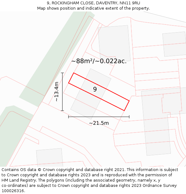 9, ROCKINGHAM CLOSE, DAVENTRY, NN11 9RU: Plot and title map