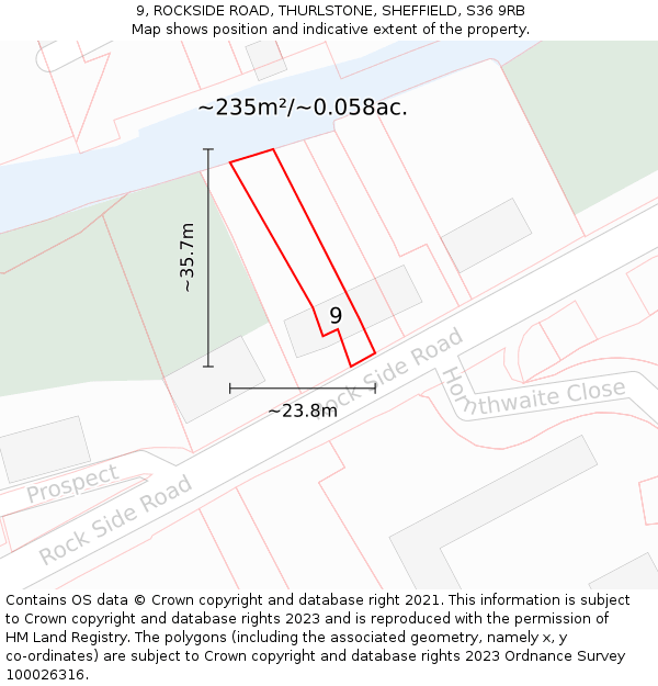 9, ROCKSIDE ROAD, THURLSTONE, SHEFFIELD, S36 9RB: Plot and title map