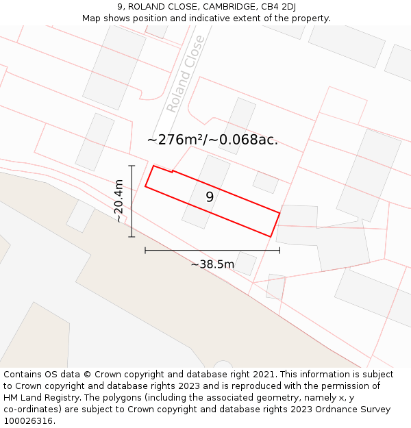 9, ROLAND CLOSE, CAMBRIDGE, CB4 2DJ: Plot and title map