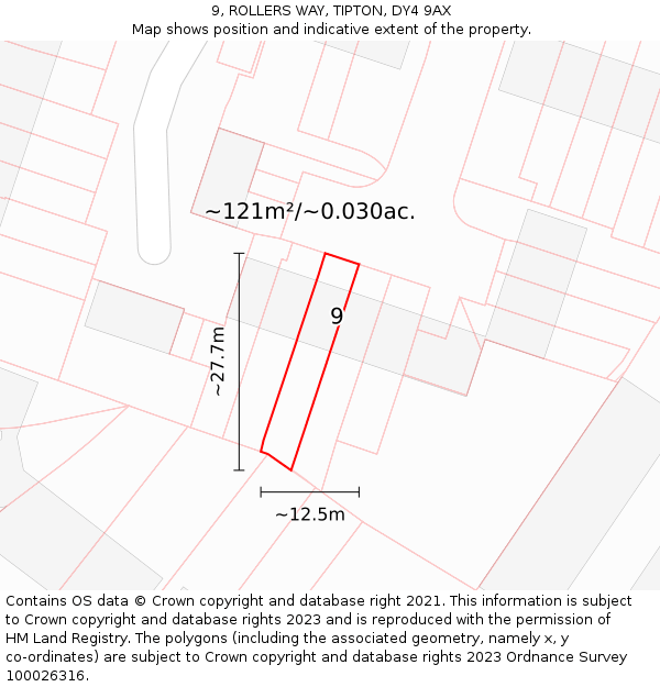 9, ROLLERS WAY, TIPTON, DY4 9AX: Plot and title map