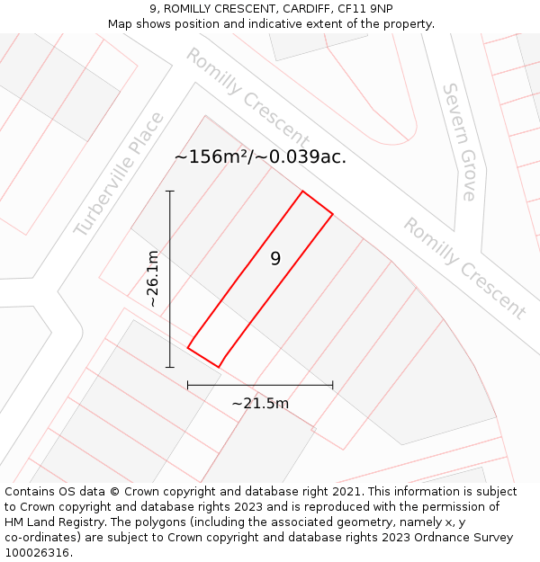 9, ROMILLY CRESCENT, CARDIFF, CF11 9NP: Plot and title map