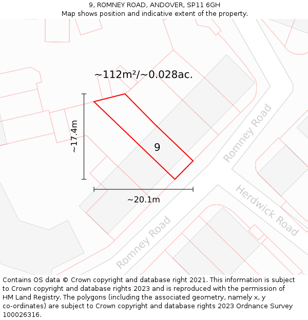 9, ROMNEY ROAD, ANDOVER, SP11 6GH: Plot and title map