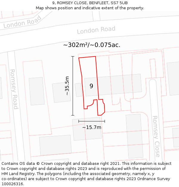9, ROMSEY CLOSE, BENFLEET, SS7 5UB: Plot and title map