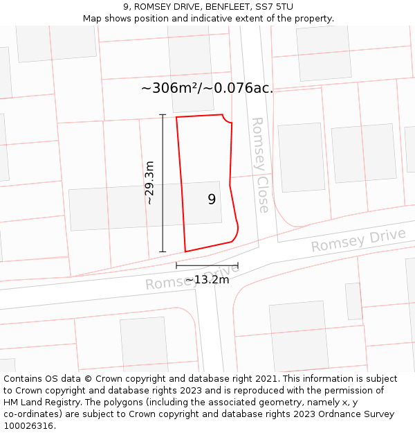 9, ROMSEY DRIVE, BENFLEET, SS7 5TU: Plot and title map