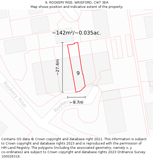 9, ROOKERY RISE, WINSFORD, CW7 3EA: Plot and title map