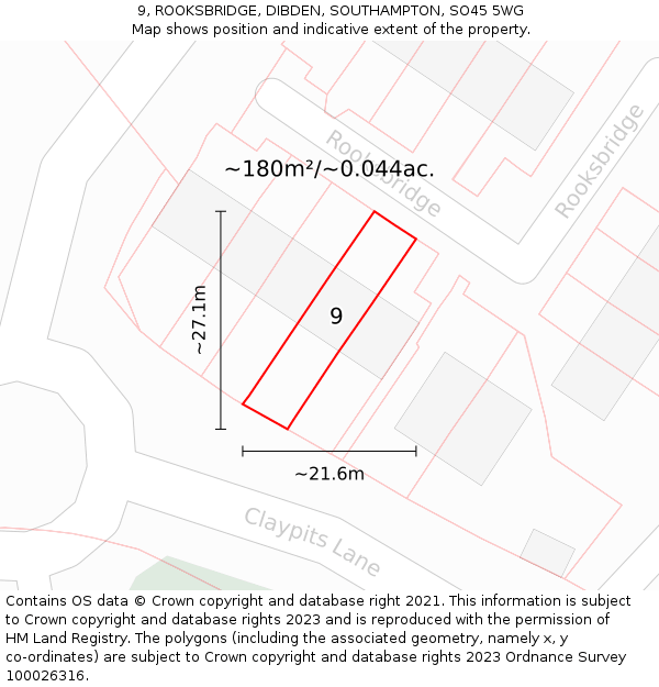 9, ROOKSBRIDGE, DIBDEN, SOUTHAMPTON, SO45 5WG: Plot and title map