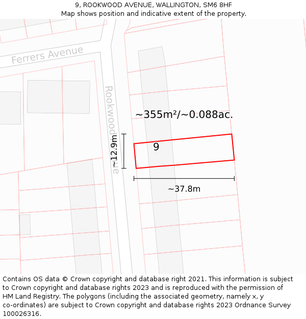 9, ROOKWOOD AVENUE, WALLINGTON, SM6 8HF: Plot and title map