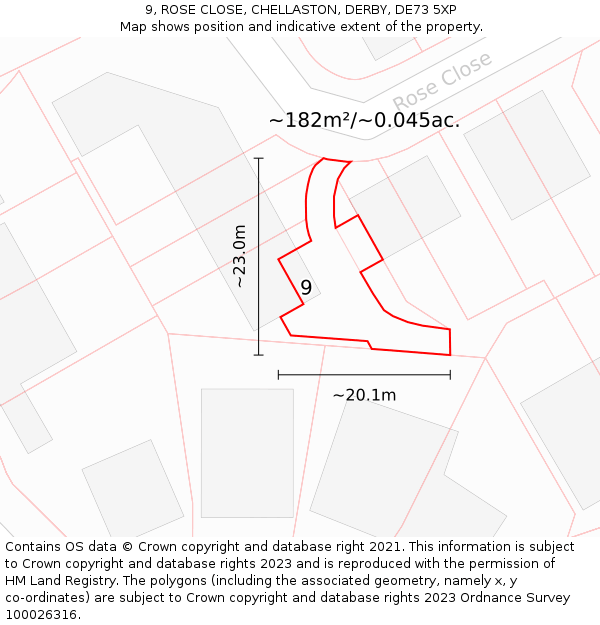 9, ROSE CLOSE, CHELLASTON, DERBY, DE73 5XP: Plot and title map