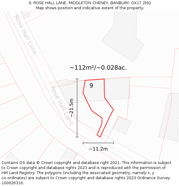 9, ROSE HALL LANE, MIDDLETON CHENEY, BANBURY, OX17 2NQ: Plot and title map