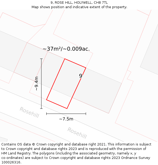 9, ROSE HILL, HOLYWELL, CH8 7TL: Plot and title map