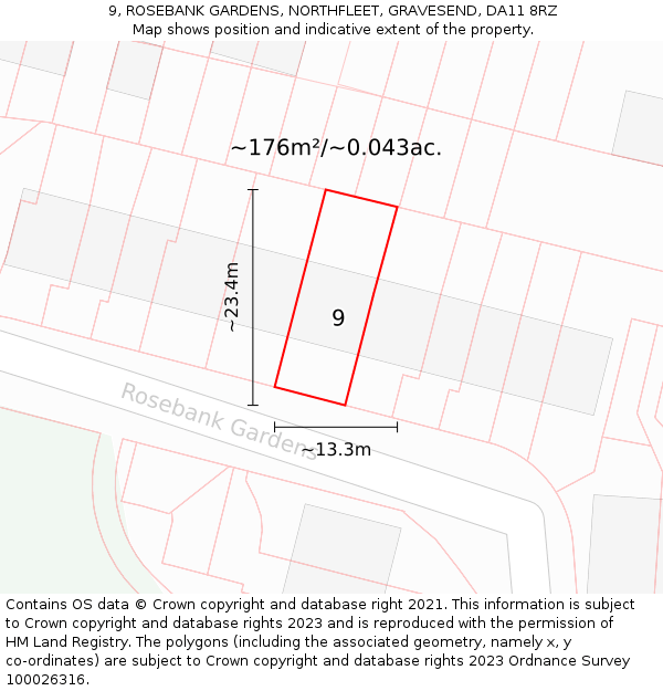 9, ROSEBANK GARDENS, NORTHFLEET, GRAVESEND, DA11 8RZ: Plot and title map