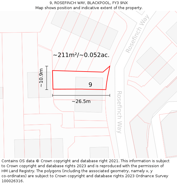 9, ROSEFINCH WAY, BLACKPOOL, FY3 9NX: Plot and title map