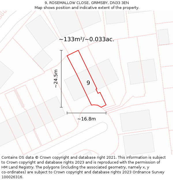 9, ROSEMALLOW CLOSE, GRIMSBY, DN33 3EN: Plot and title map