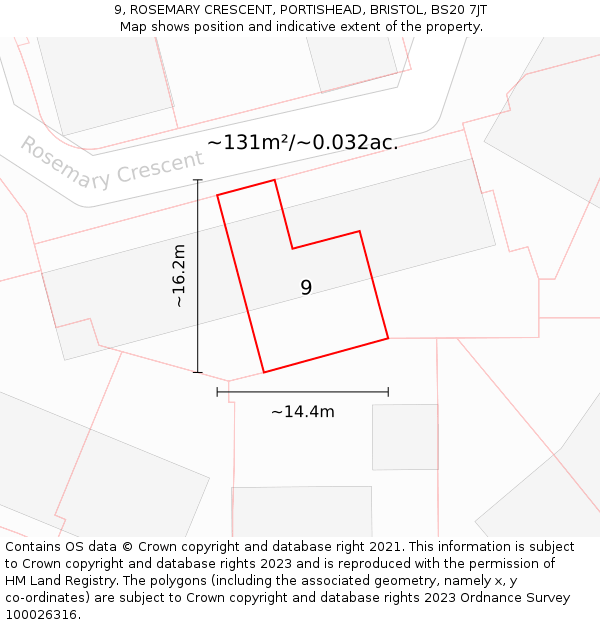 9, ROSEMARY CRESCENT, PORTISHEAD, BRISTOL, BS20 7JT: Plot and title map