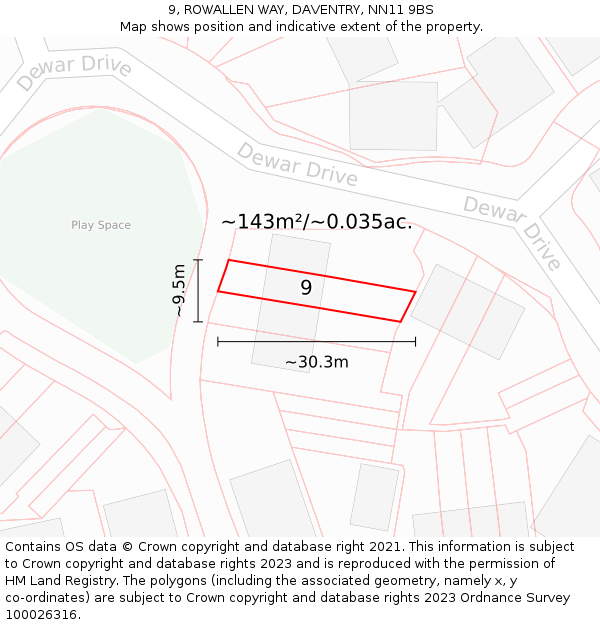 9, ROWALLEN WAY, DAVENTRY, NN11 9BS: Plot and title map