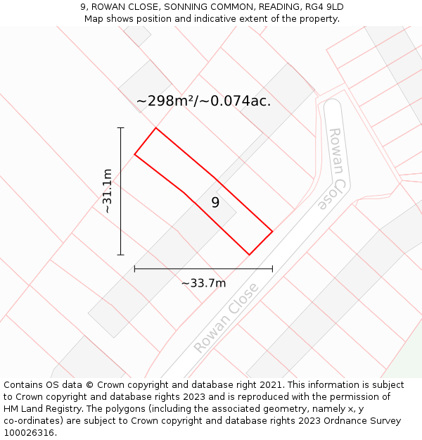 9, ROWAN CLOSE, SONNING COMMON, READING, RG4 9LD: Plot and title map