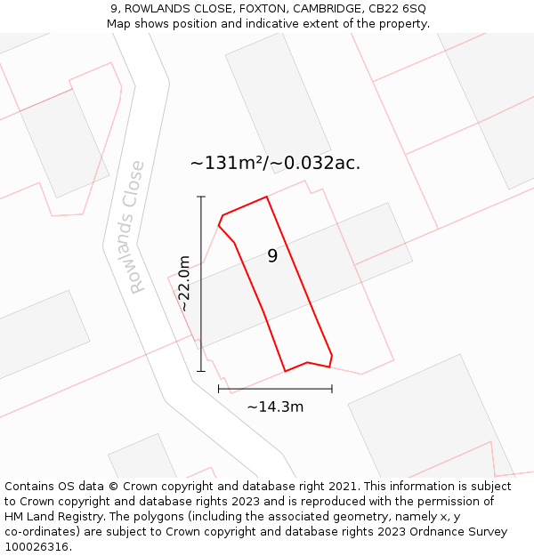 9, ROWLANDS CLOSE, FOXTON, CAMBRIDGE, CB22 6SQ: Plot and title map