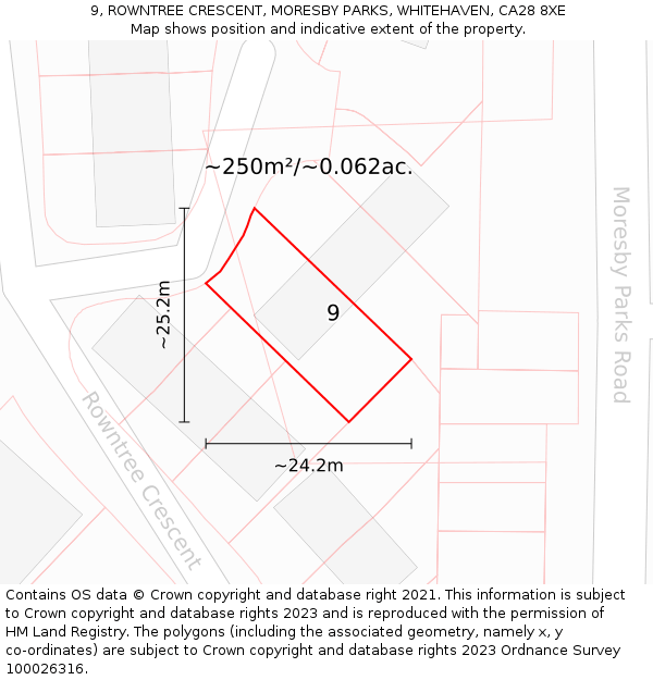 9, ROWNTREE CRESCENT, MORESBY PARKS, WHITEHAVEN, CA28 8XE: Plot and title map