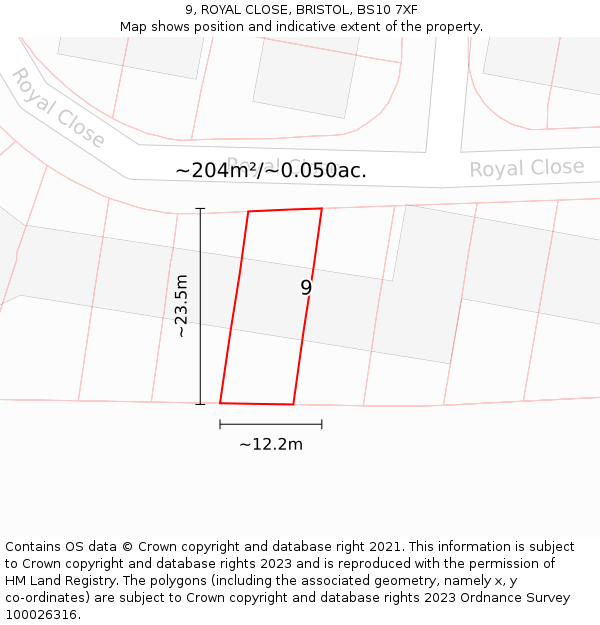 9, ROYAL CLOSE, BRISTOL, BS10 7XF: Plot and title map