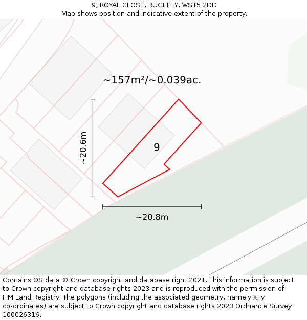 9, ROYAL CLOSE, RUGELEY, WS15 2DD: Plot and title map