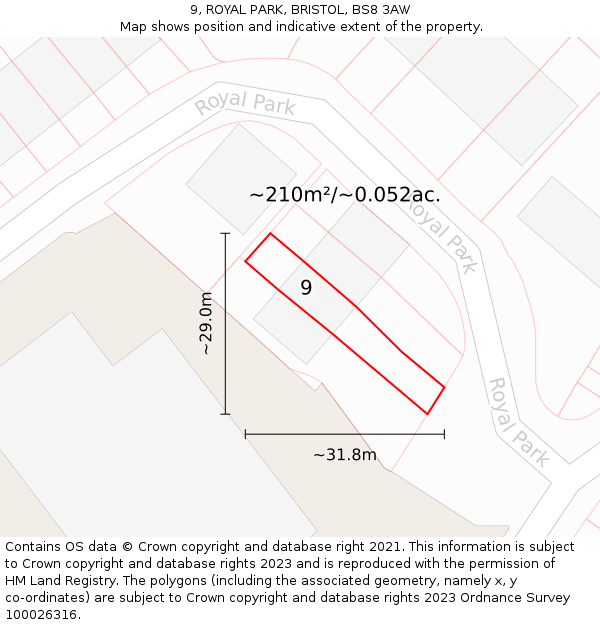 9, ROYAL PARK, BRISTOL, BS8 3AW: Plot and title map