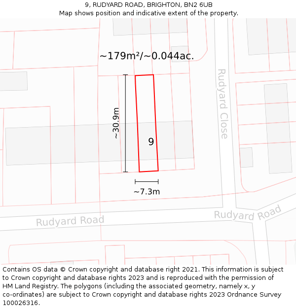 9, RUDYARD ROAD, BRIGHTON, BN2 6UB: Plot and title map
